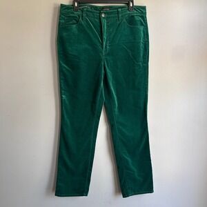 Talbots Velveteen Straight Leg Pants Womens 12P Emerald Green High Rise Stretch